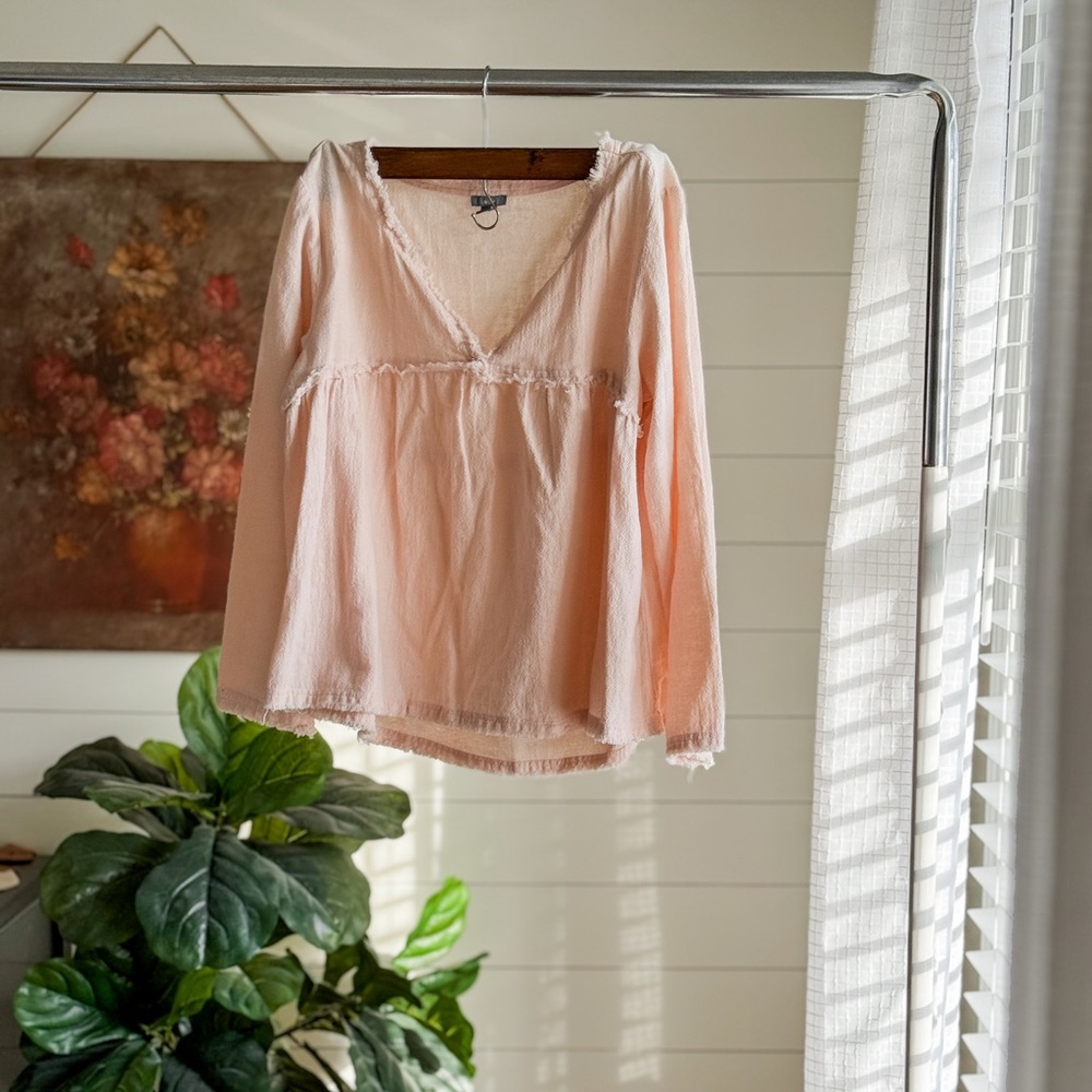 aerie Light Pink V-Neck Peasant Blouse
